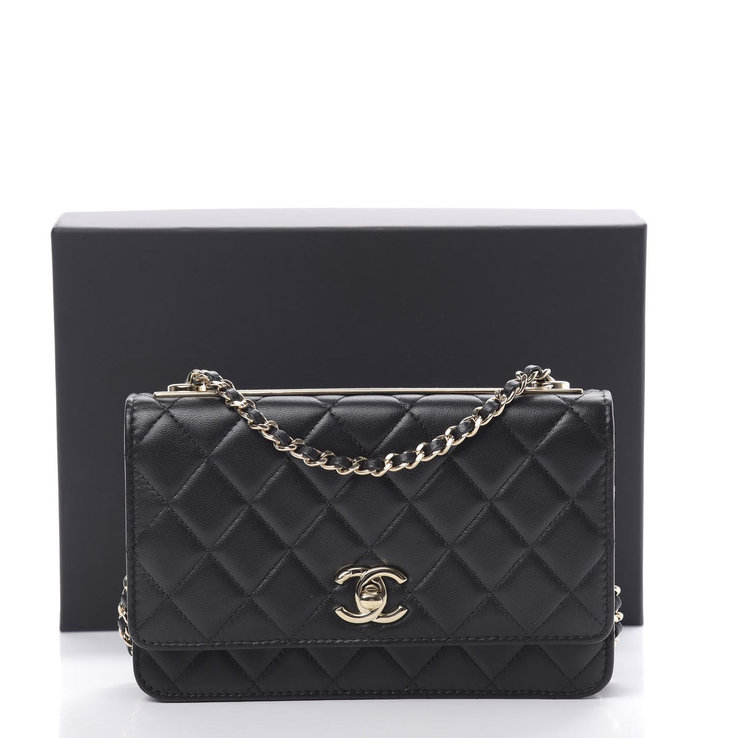 Lambskin Quilted Trendy CC Wallet On Chain WOC Black