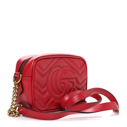 Gucci Calfskin Matelasse Mini GG Marmont Chain Shoulder Bag Hibiscus Red 3 of 10