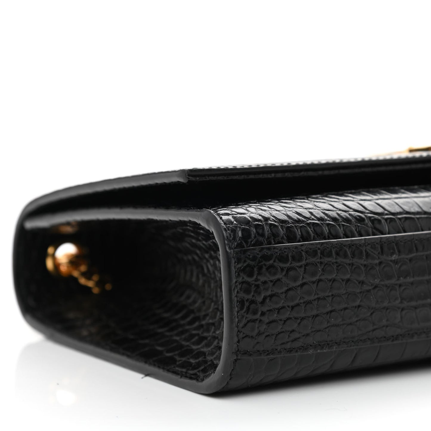 Calfskin Crocodile Embossed Medium Classic Monogram Kate Tassel Satchel Black