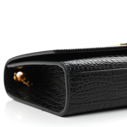 Saint Laurent Calfskin Crocodile Embossed Medium Classic Monogram Kate Tassel Satchel Black 7 of 8