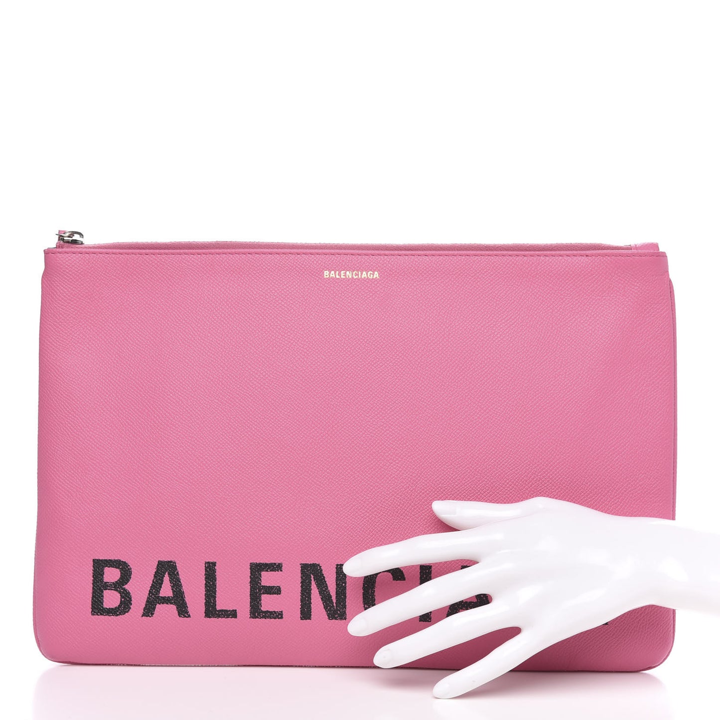 Signature Grained Calfskin Large Ville Zip Pouch Rose Bubblegum Black