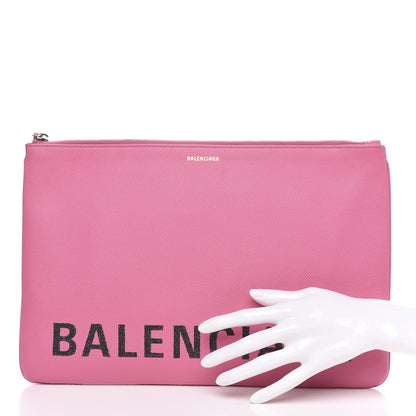 Balenciaga Signature Grained Calfskin Large Ville Zip Pouch Rose Bubblegum Black 2 of 9