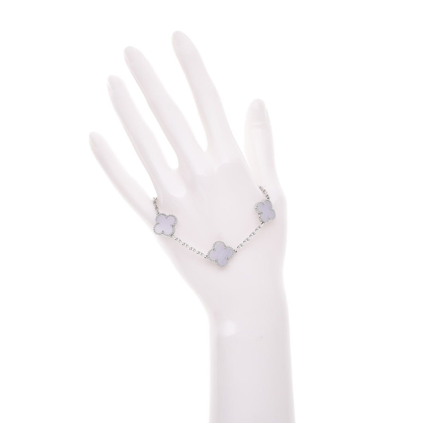 18K White Gold Chalcedony 5 Motifs Vintage Alhambra Bracelet
