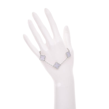 Van Cleef & Arpels 18K White Gold Chalcedony 5 Motifs Vintage Alhambra Bracelet 2 of 6