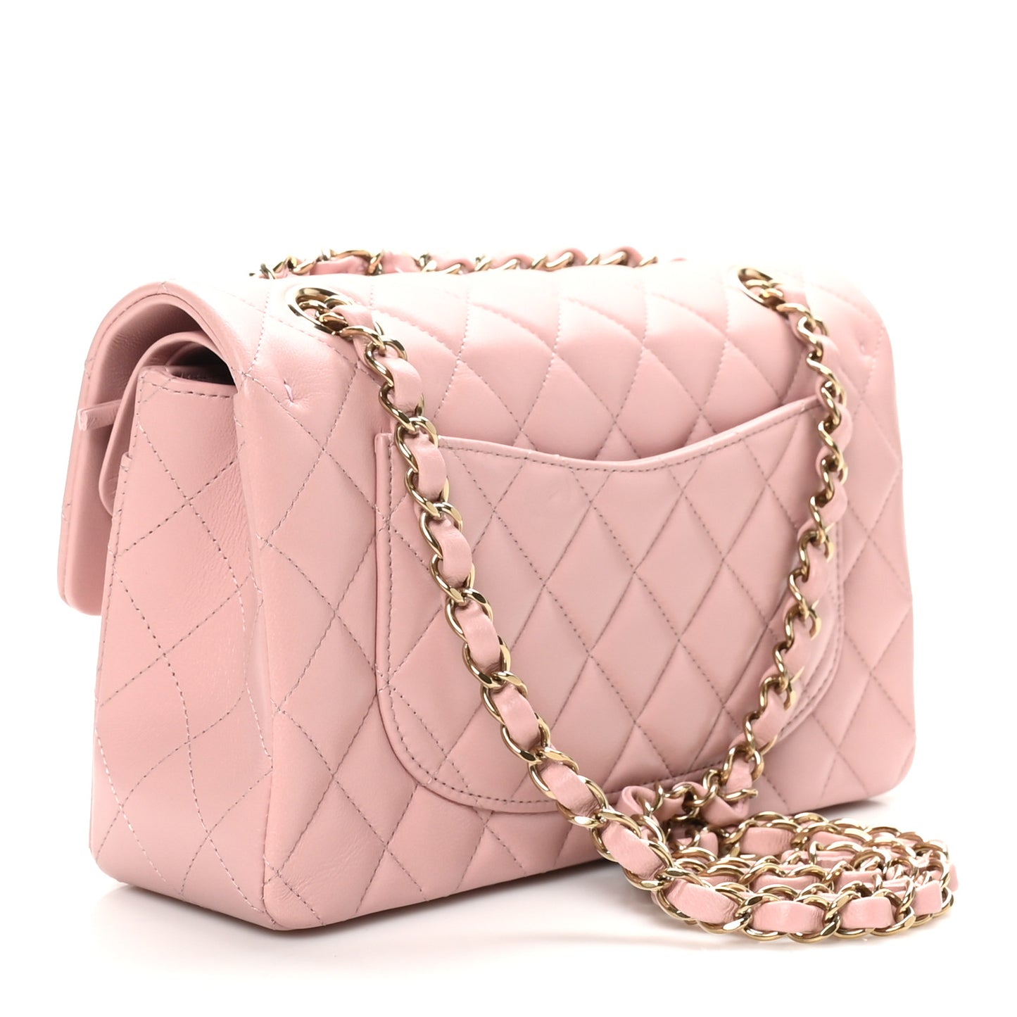Lambskin Quilted Small Double Flap Light Pink