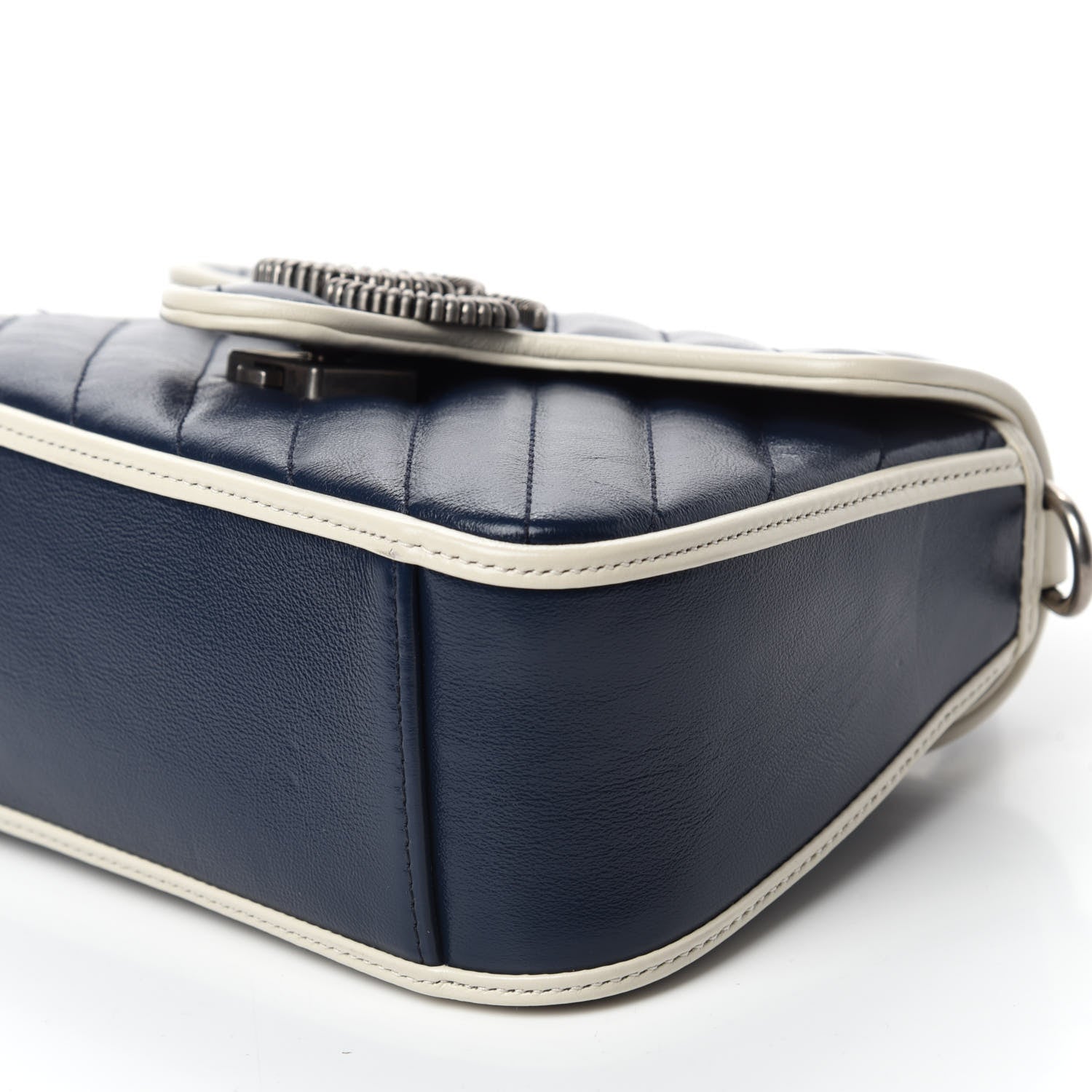 Gucci Vintage Effect Calfskin Matelasse Diagonal Mini Torchon GG Marmont Top Handle Shoulder Bag Blue Agata Mystic White 7 of 10