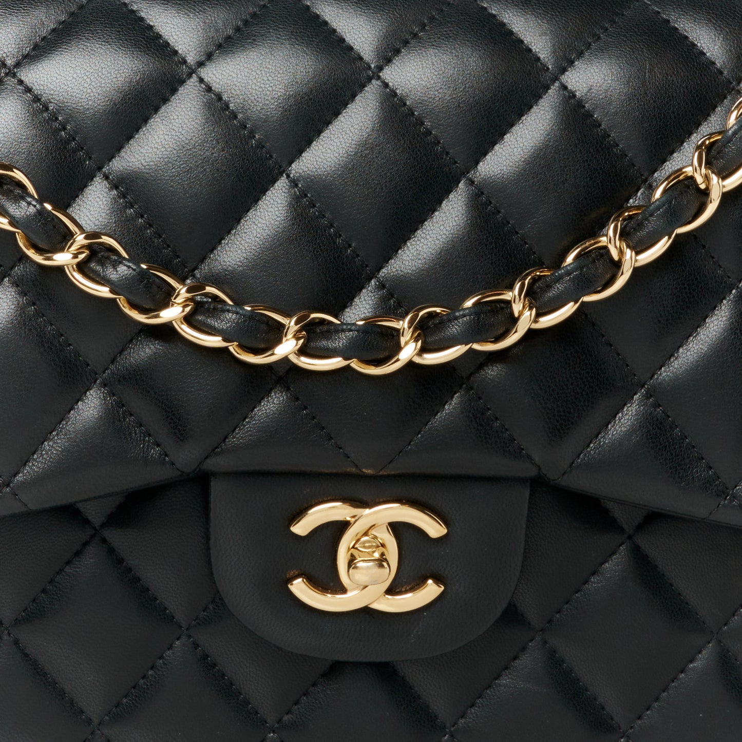 Lambskin Quilted Jumbo Double Flap Black
