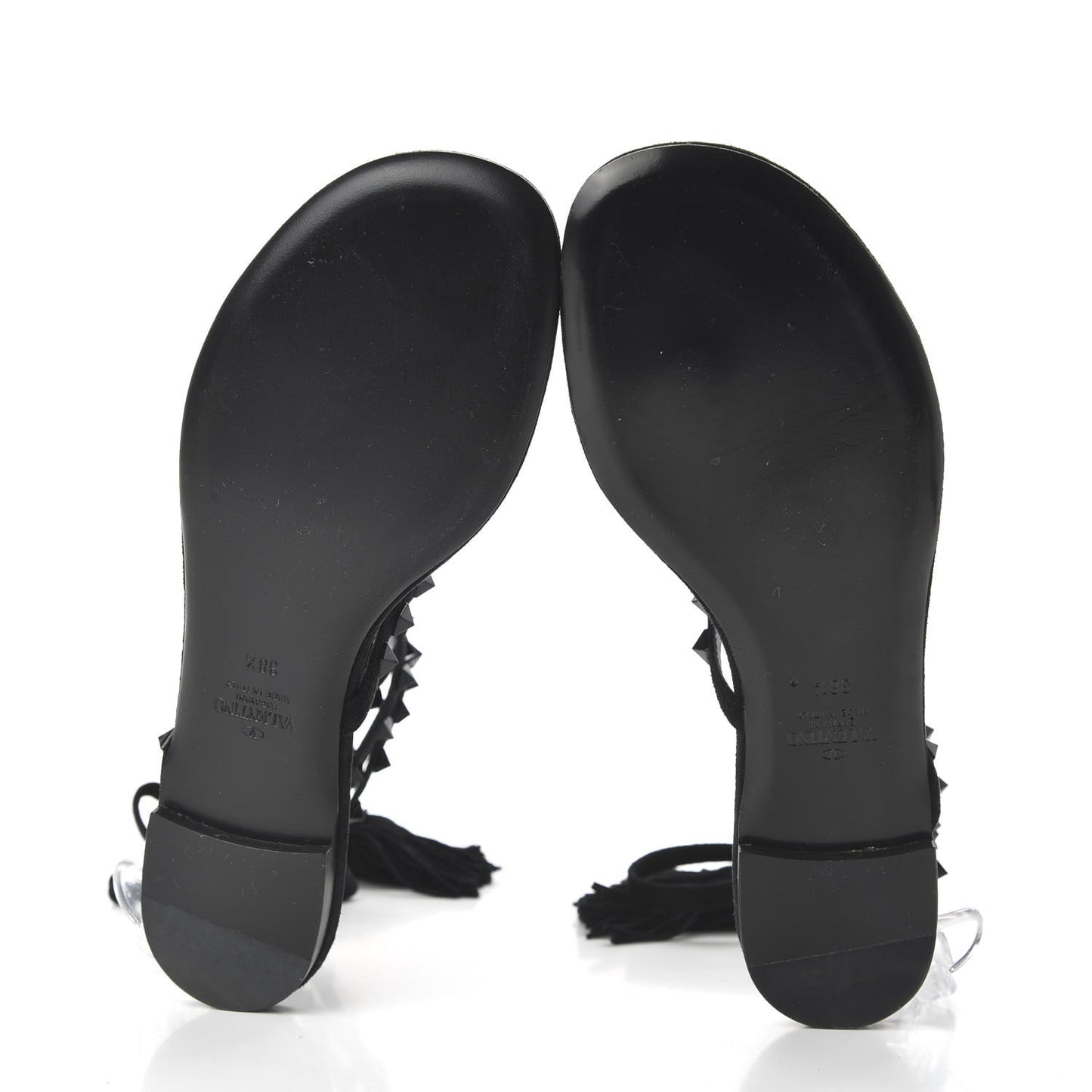 Suede Rockstud Flair Ankle Wrap Flat Sandals 38.5 Black