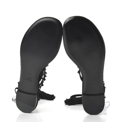 Valentino Garavani Suede Rockstud Flair Ankle Wrap Flat Sandals 38.5 Black 5 of 8