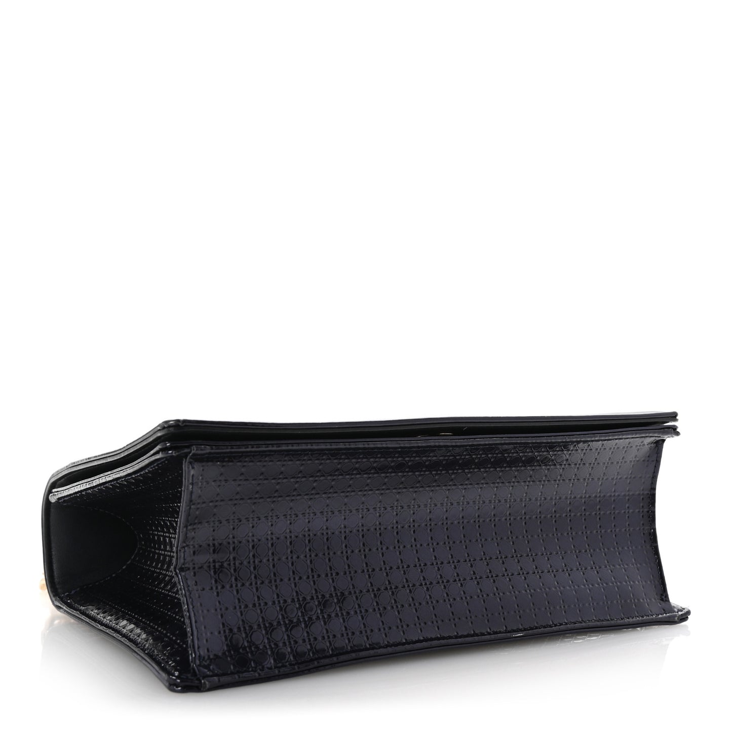 Metallic Patent Micro-Cannage Medium Diorama Flap Bag Navy Blue