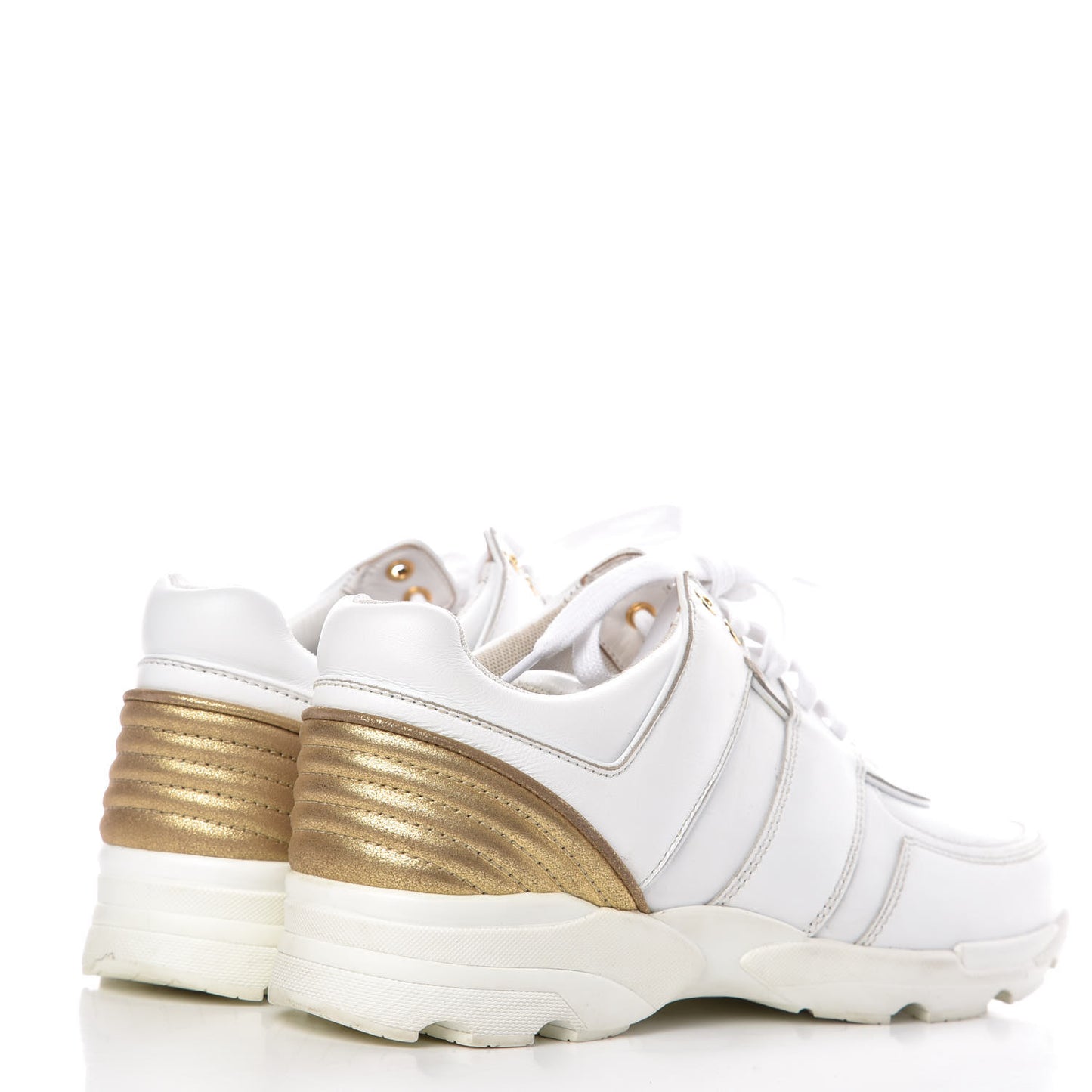 Calfskin Laminated Womens CC Sneakers 37 White Gold