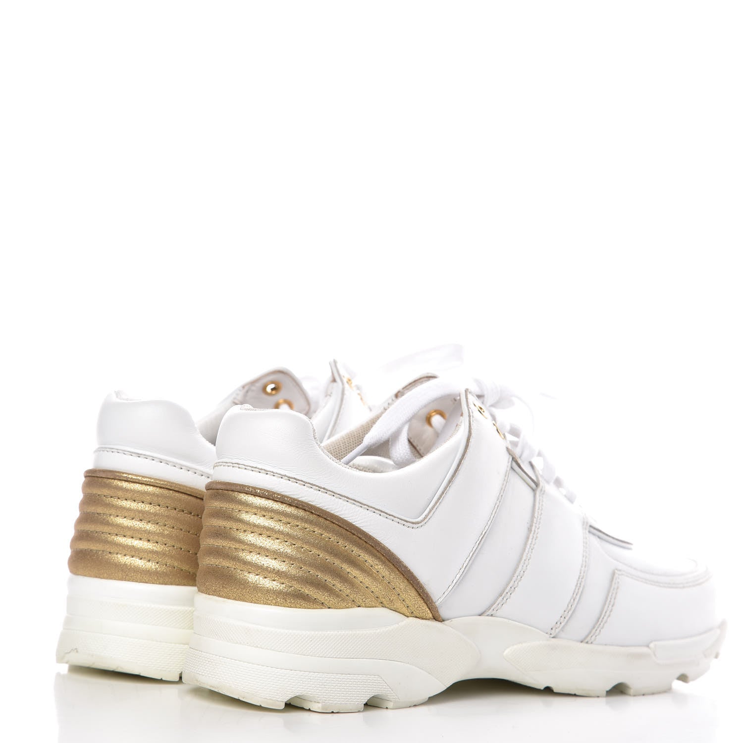 Chanel Calfskin Laminated Womens CC Sneakers 37 White Gold 4 of 9