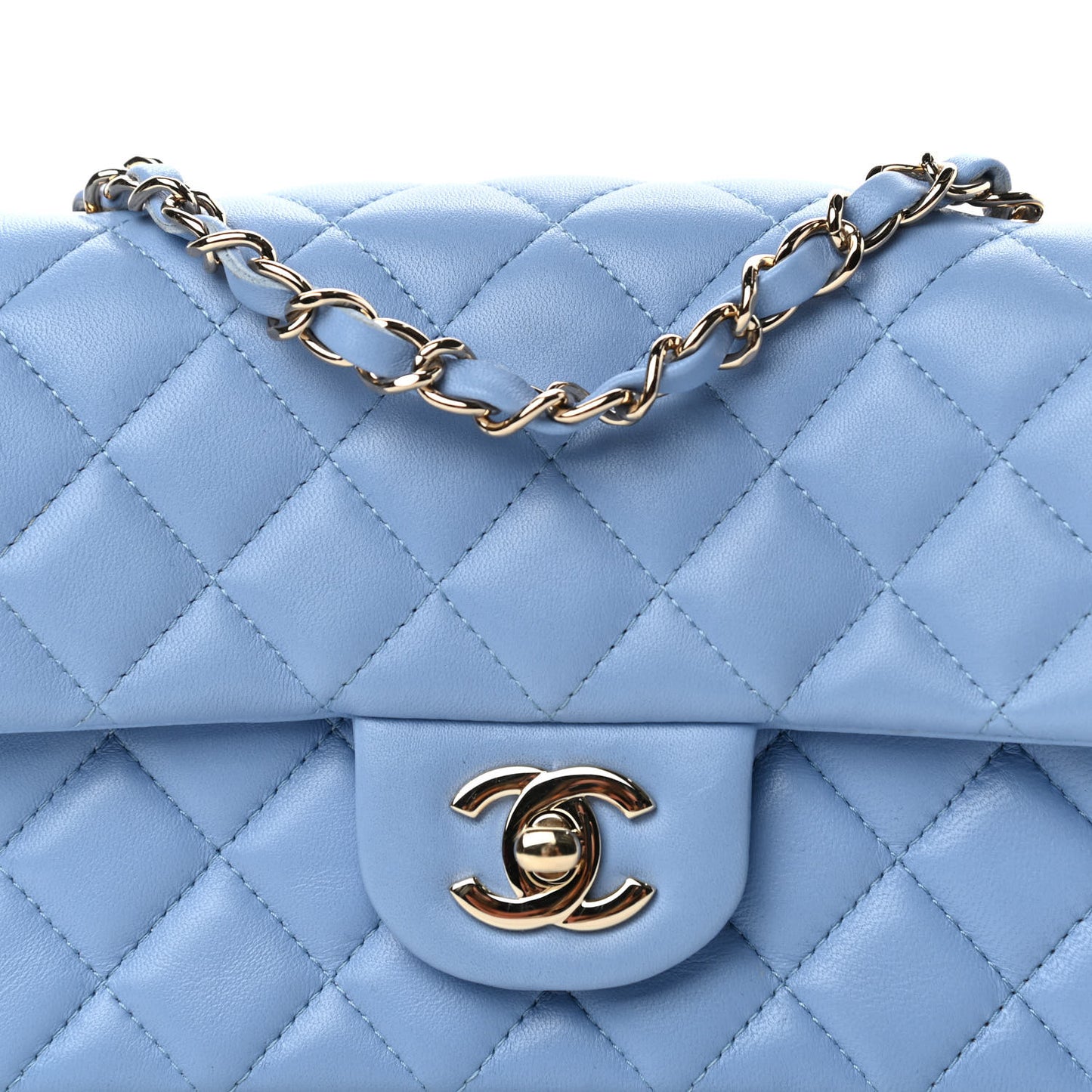 Lambskin Quilted Mini Rectangular Flap Light Blue