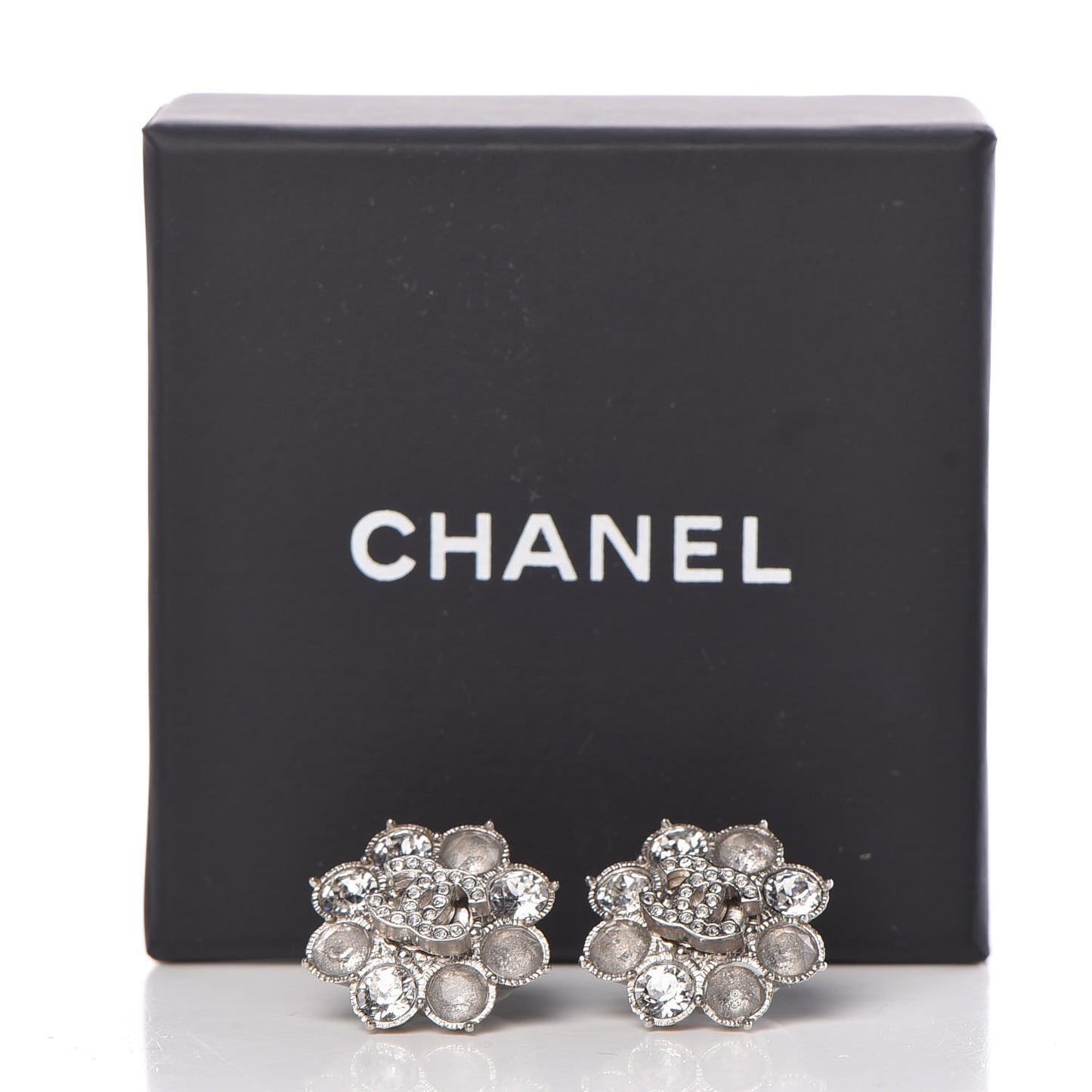 Crystal CC Flower Earrings Silver