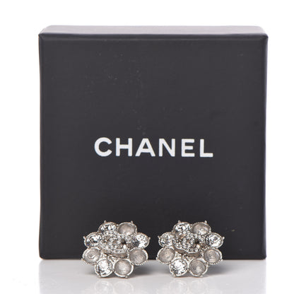 Chanel Crystal CC Flower Earrings Silver 5 of 5