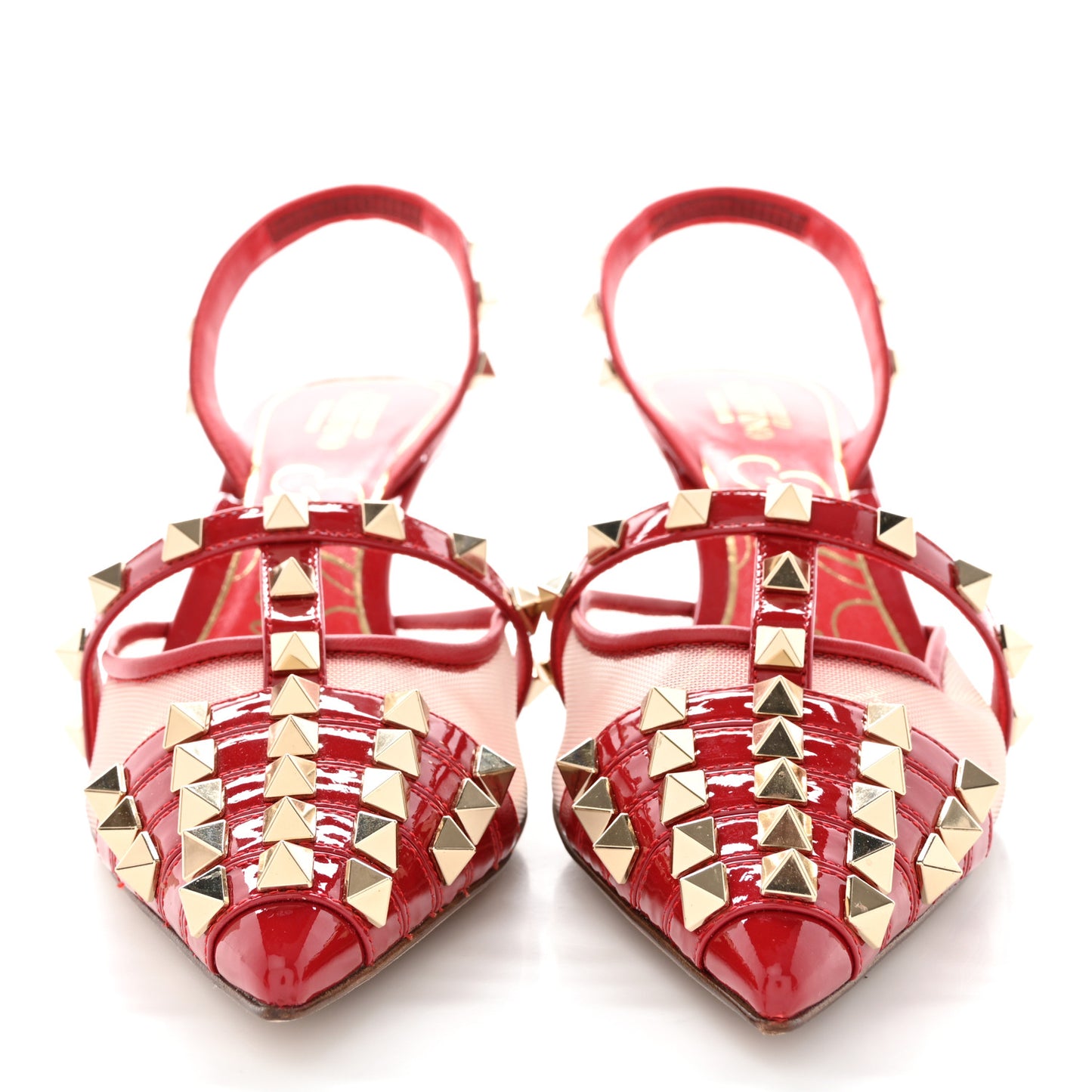 Mesh Nappa Rockstud Alcove 60mm Slingback Pumps 37.5 Rosso Valentino