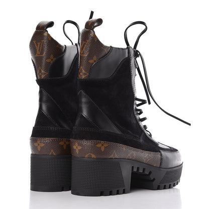 Louis Vuitton Suede Calfskin Monogram Laureate Platform Desert Boots 40 Black 4 of 7