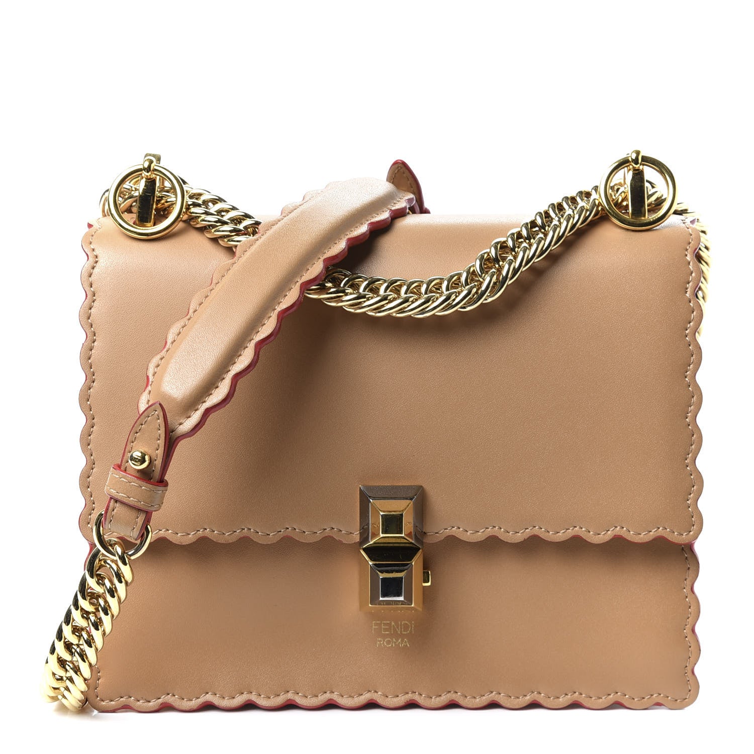 Fendi Vitello Liberty Scalloped Studded Small Kan I Shoulder Bag Miele Scuro 1 of 10