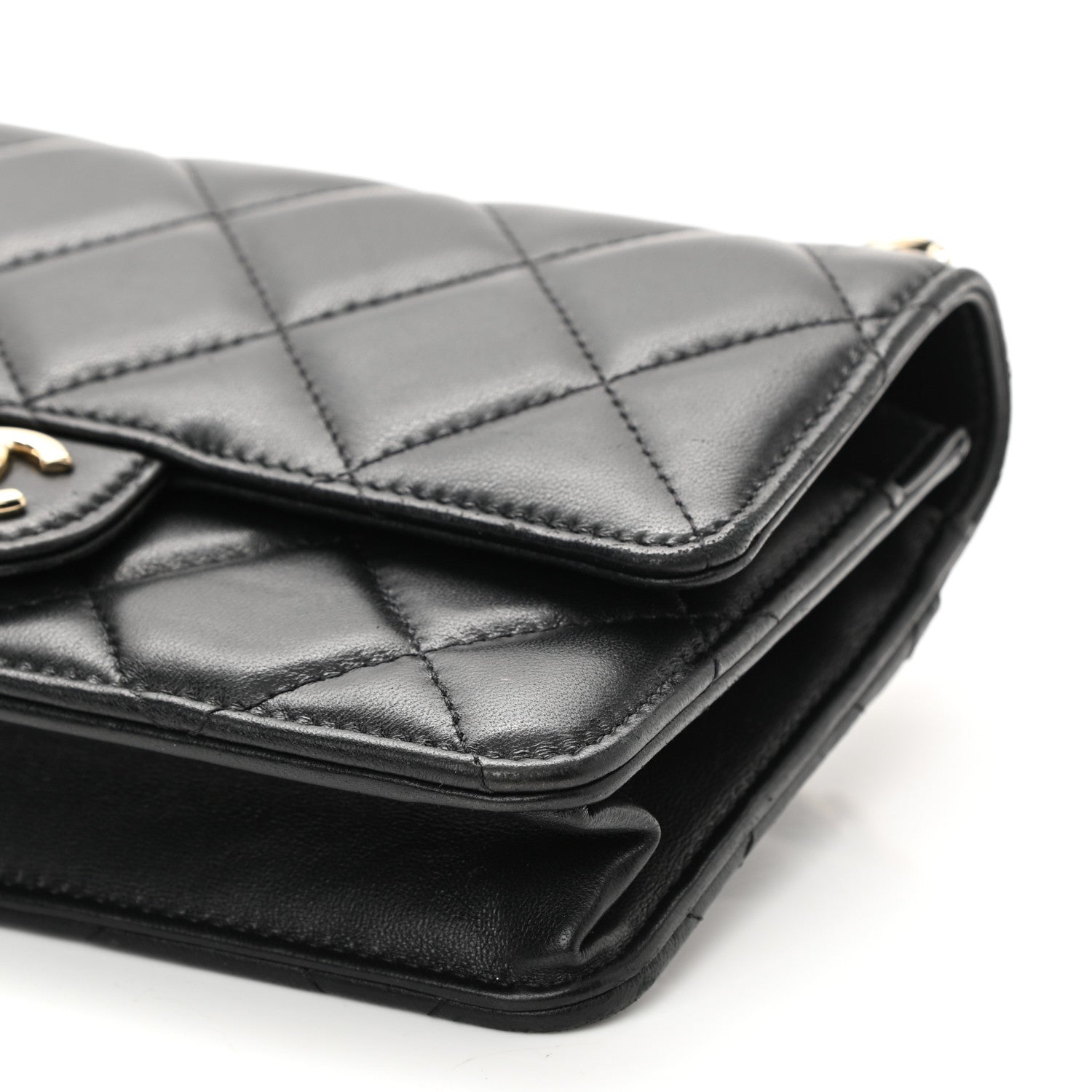 Chanel Lambskin Resin Bi-Color Quilted Wallet On Chain WOC Black 10 of 11