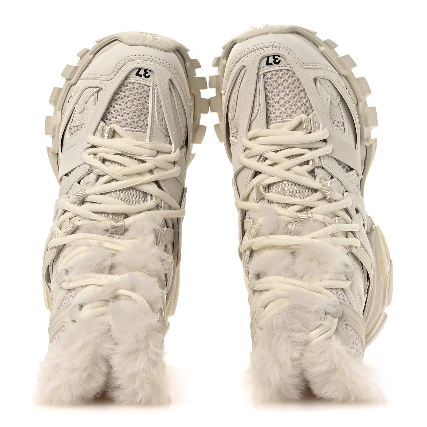 Mesh Nylon Faux Fur Womens Track Hike Sneakers 37 White