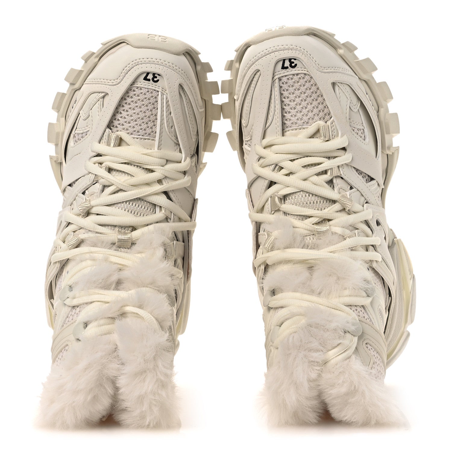 Balenciaga Mesh Nylon Faux Fur Womens Track Hike Sneakers 37 White 2 of 9