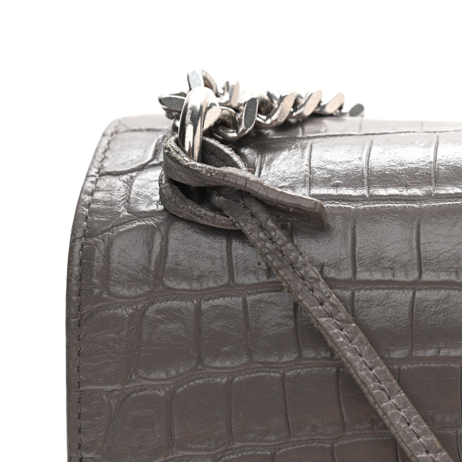 Saint Laurent Calfskin Crocodile Embossed Medium Monogram Sunset Fog 11 of 11