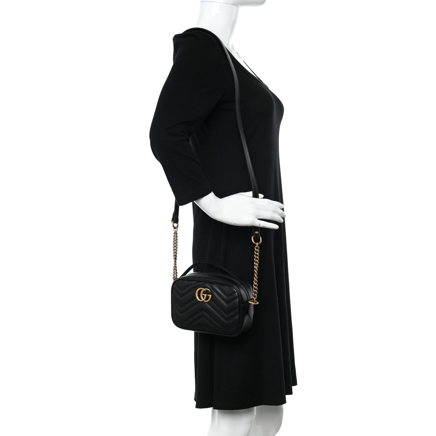 Calfskin Matelasse Mini GG Marmont Chain Shoulder Bag Black