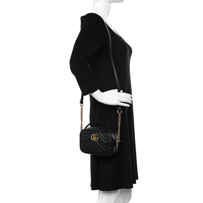 Gucci Calfskin Matelasse Mini GG Marmont Chain Shoulder Bag Black 2 of 8