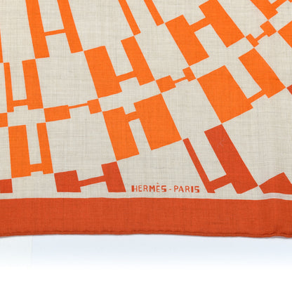 Hermes Cashmere Silk Op'H Shawl 140 Naturel Brique Orange 2 of 5