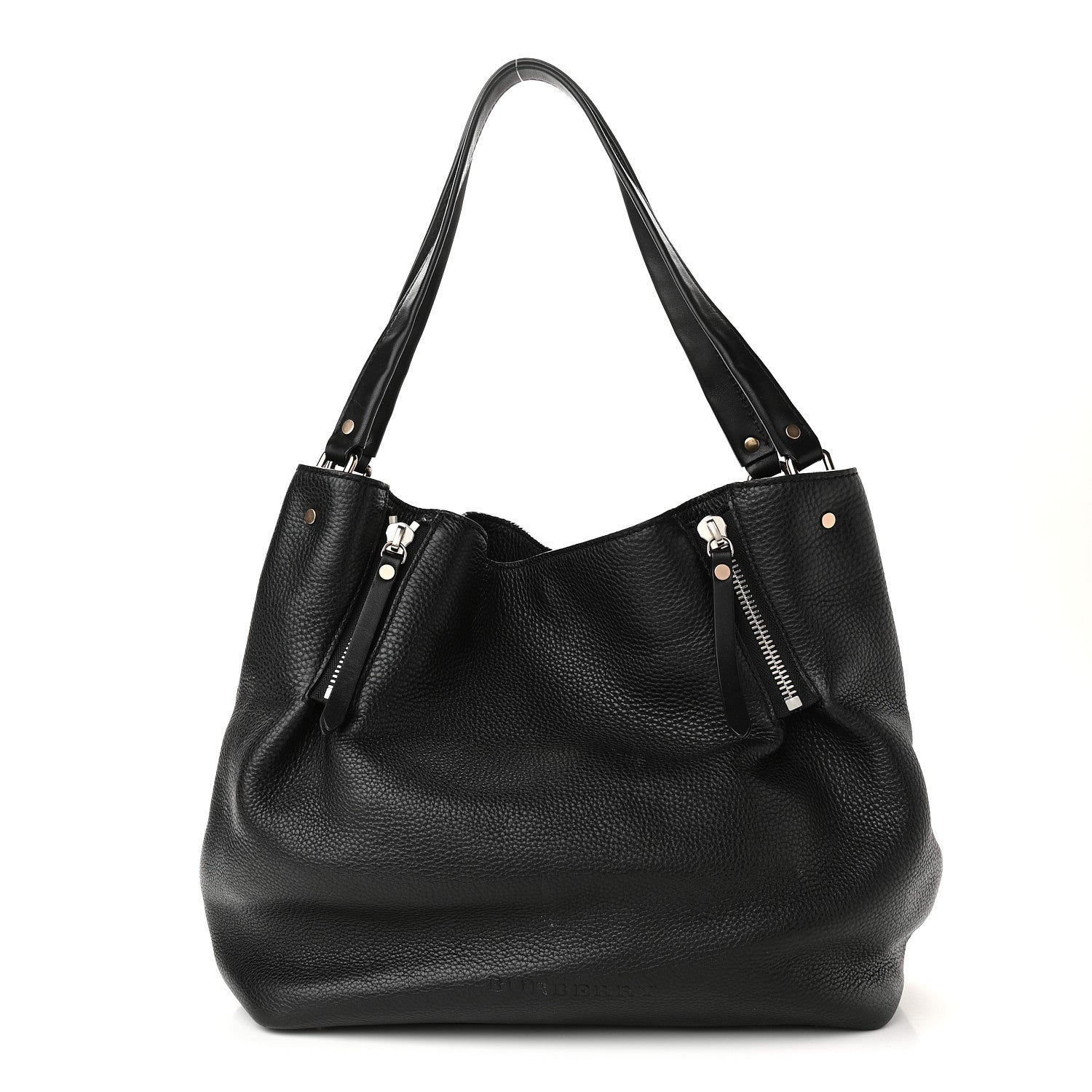 Burberry Grainy Calfskin House Check Medium Maidstone Black 1 of 14