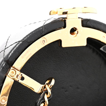 Chanel Lambskin Pearl Crystal Lion Round Minaudiere Clutch Black Gold 7 of 12
