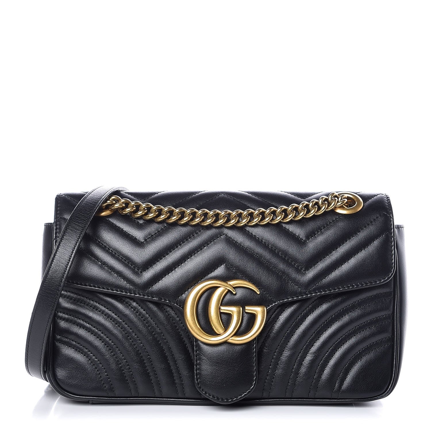 Gucci Calfskin Matelasse Small GG Marmont Shoulder Bag Black 1 of 7