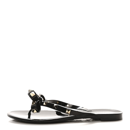 Valentino Garavani PVC Jelly Rockstud Bow Thong Sandals 37 Black 1 of 9