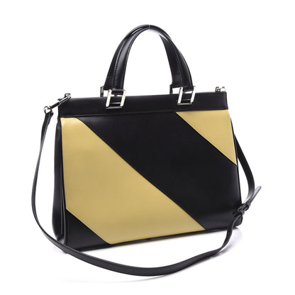 Gucci Smooth Calfskin Diagonal Striped Medium Zumi Top Handle Bag Black Beige 2 of 9