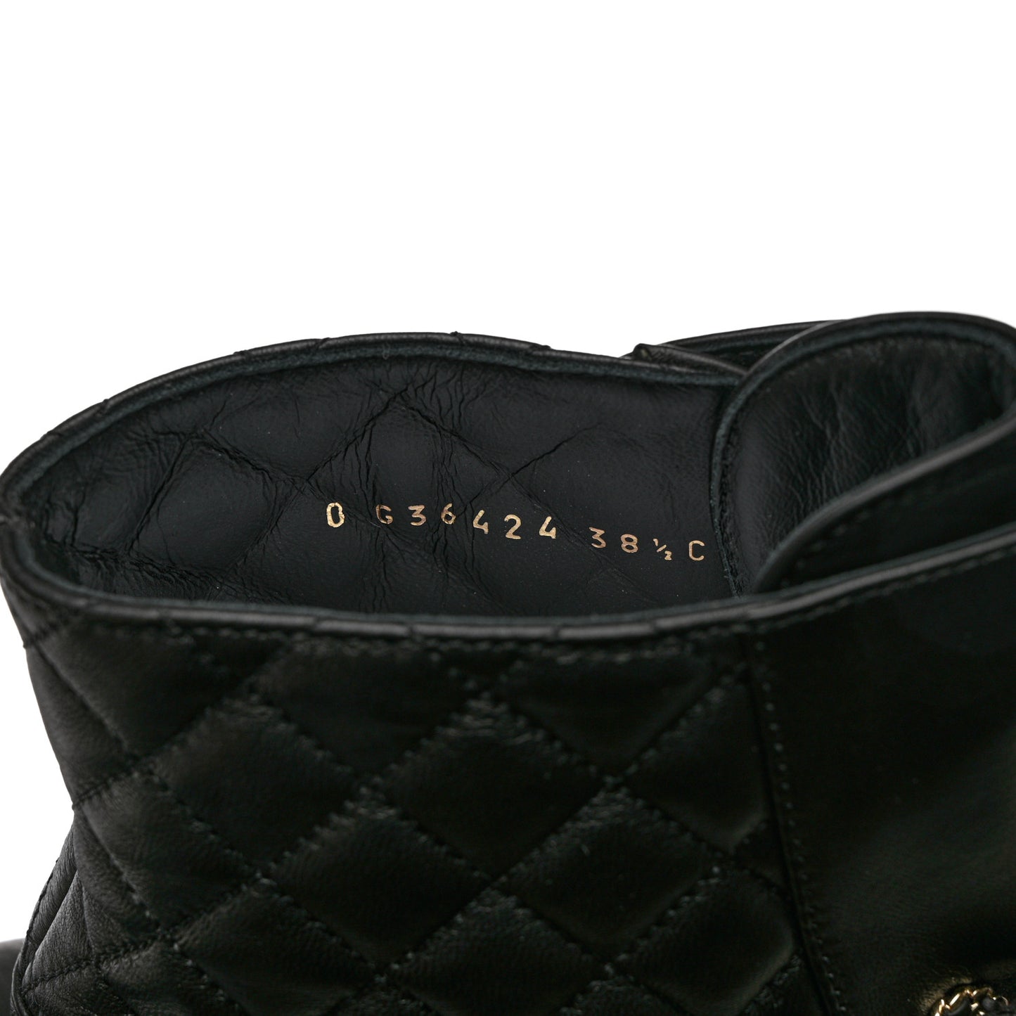 Shiny Lambskin Quilted Lace Up Combat Boots 38.5 Black