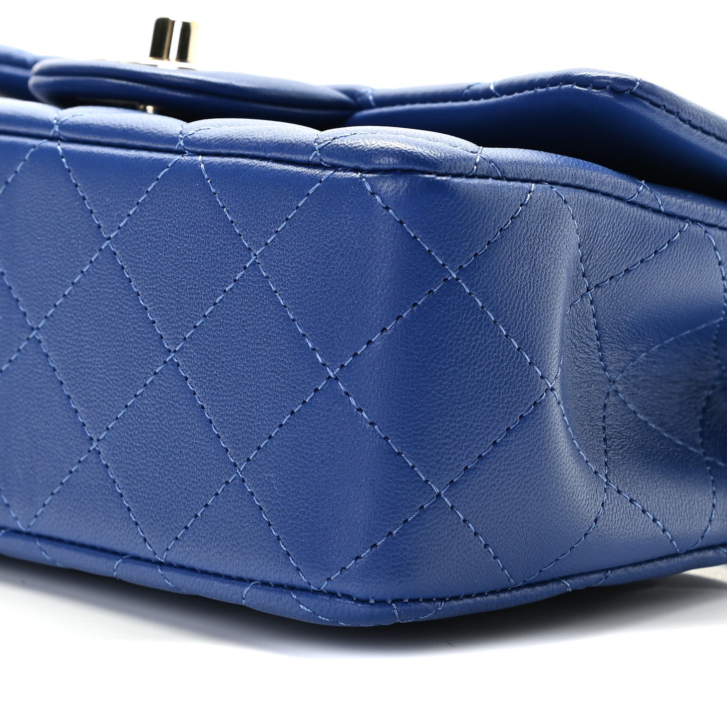 Lambskin Quilted Mini Top Handle Rectangular Flap Dark Blue