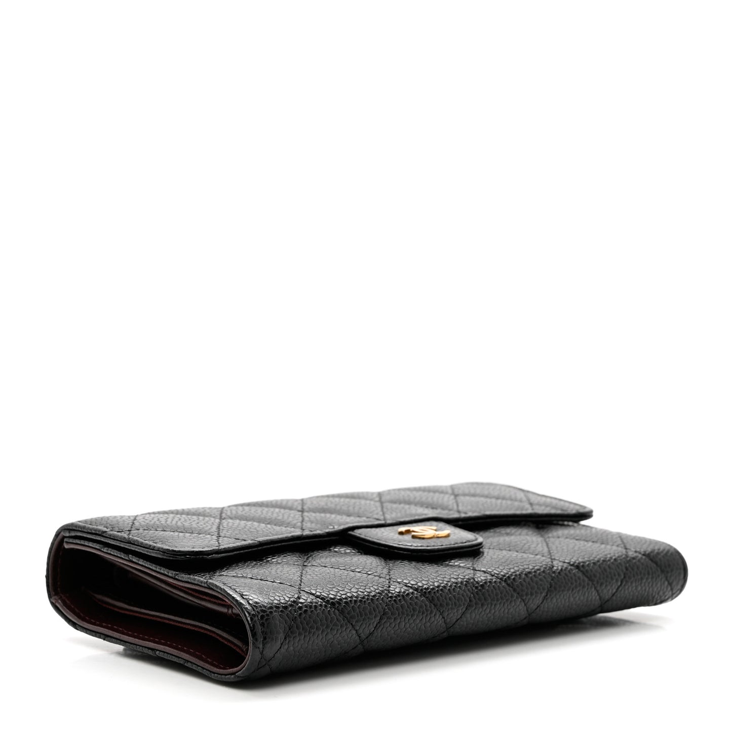 Caviar Quilted Long Flap Wallet Black