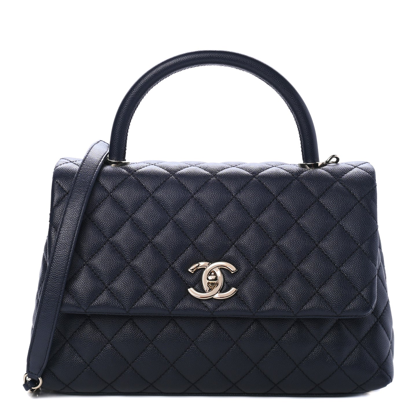 Caviar Quilted Small Coco Handle Flap Navy
