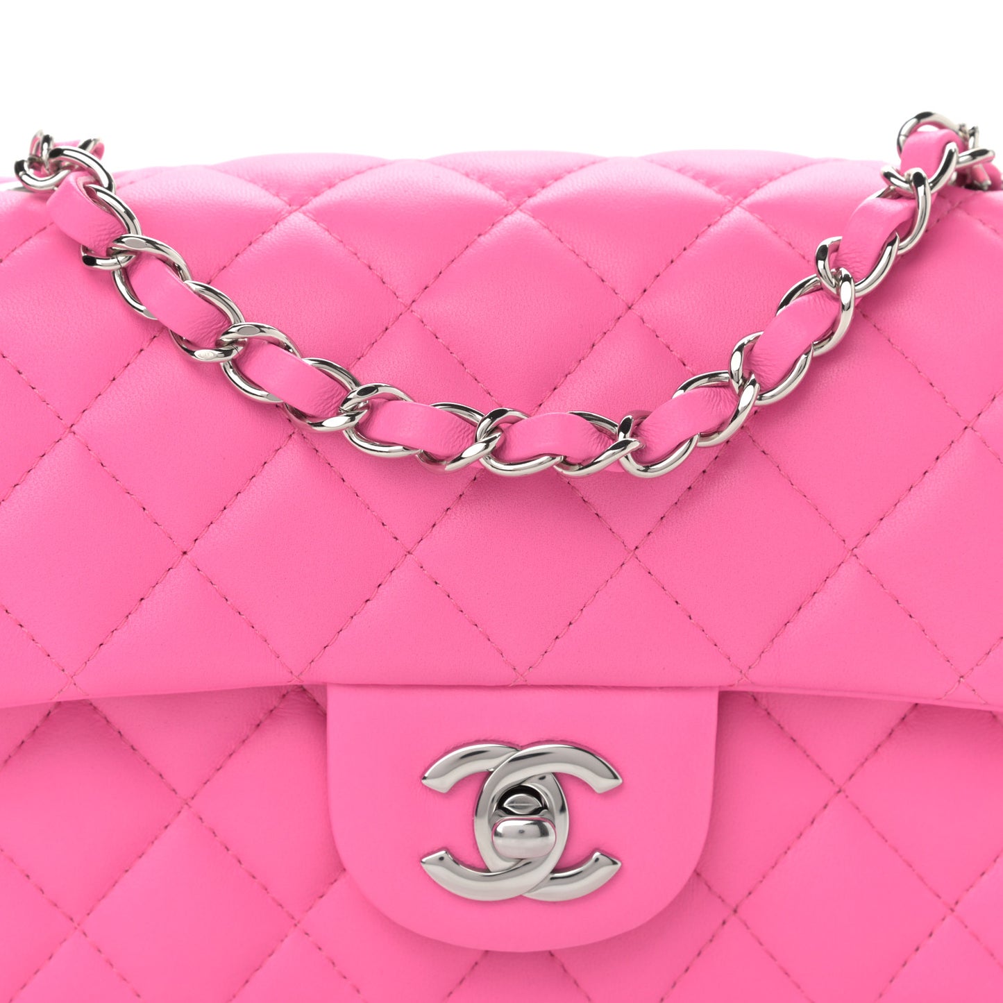 Lambskin Quilted Mini Rectangular Flap Neon Pink