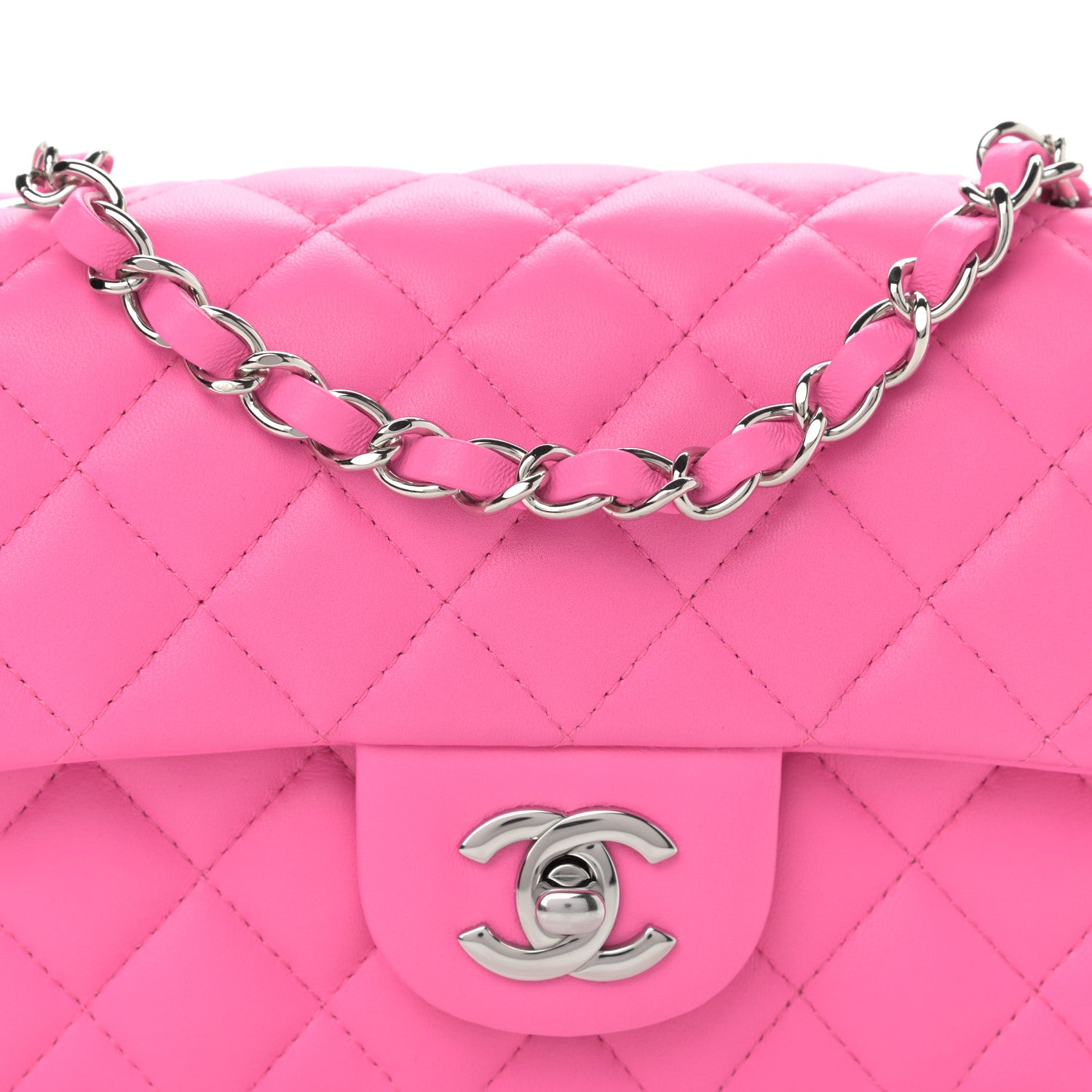 Chanel Lambskin Quilted Mini Rectangular Flap Neon Pink 8 of 11