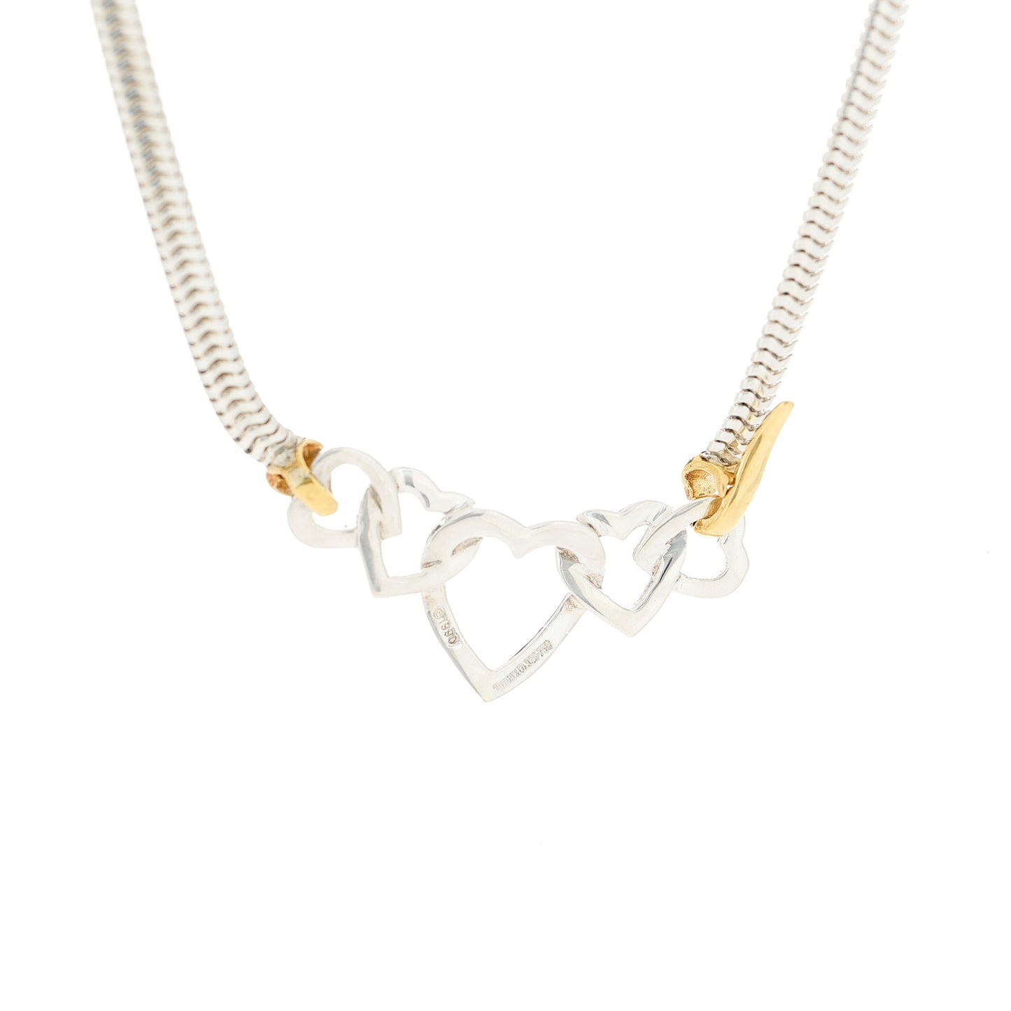Sterling Silver 18K Yellow Gold Heart Snake Chain Necklace