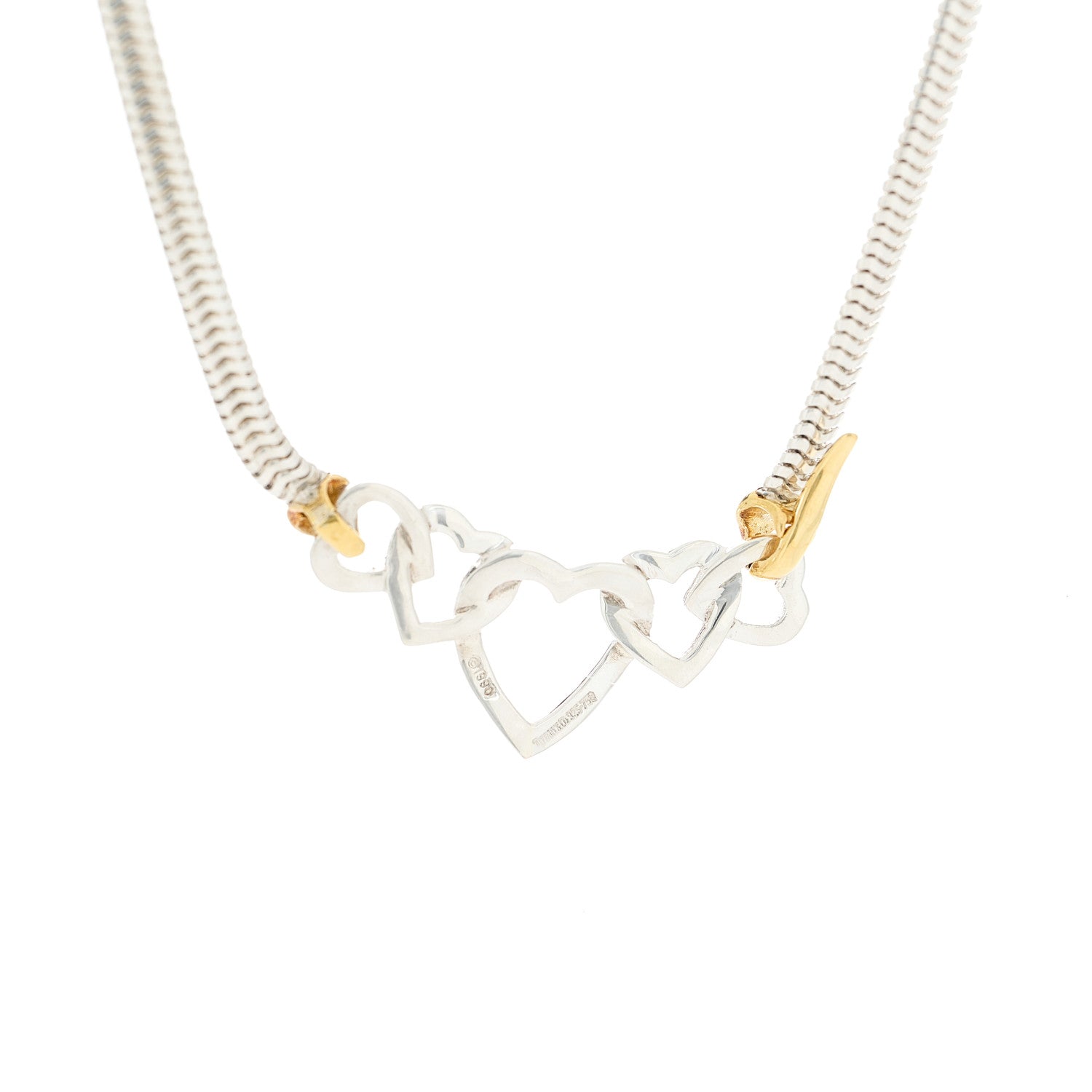Tiffany Sterling Silver 18K Yellow Gold Heart Snake Chain Necklace 3 of 5