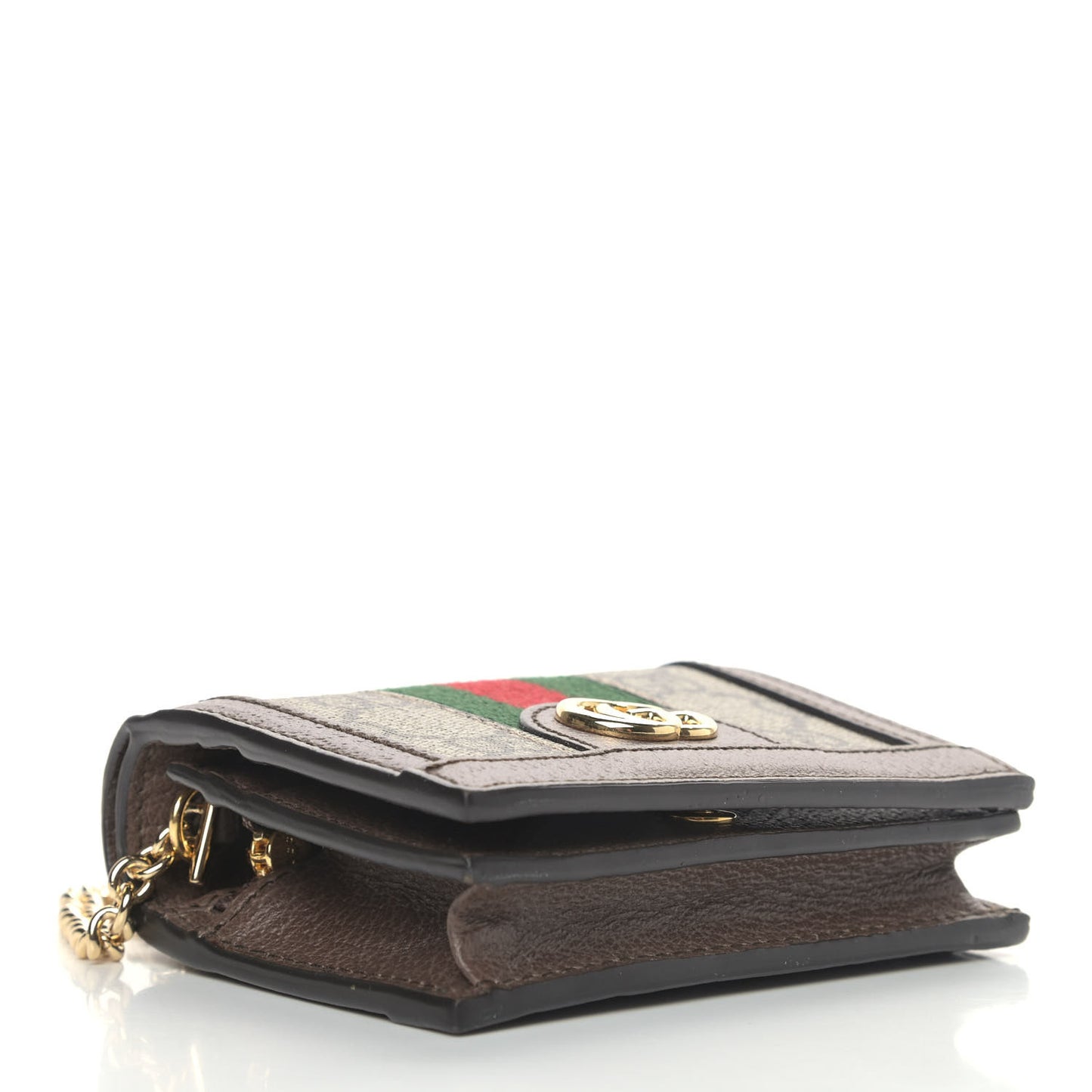 GG Supreme Monogram Web Ophidia Chain Card Case Wallet Beige New Acero