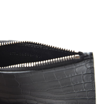 Saint Laurent Calfskin Crocodile Embossed 5 Fragments Zip Pouch Card Holder Black 8 of 8