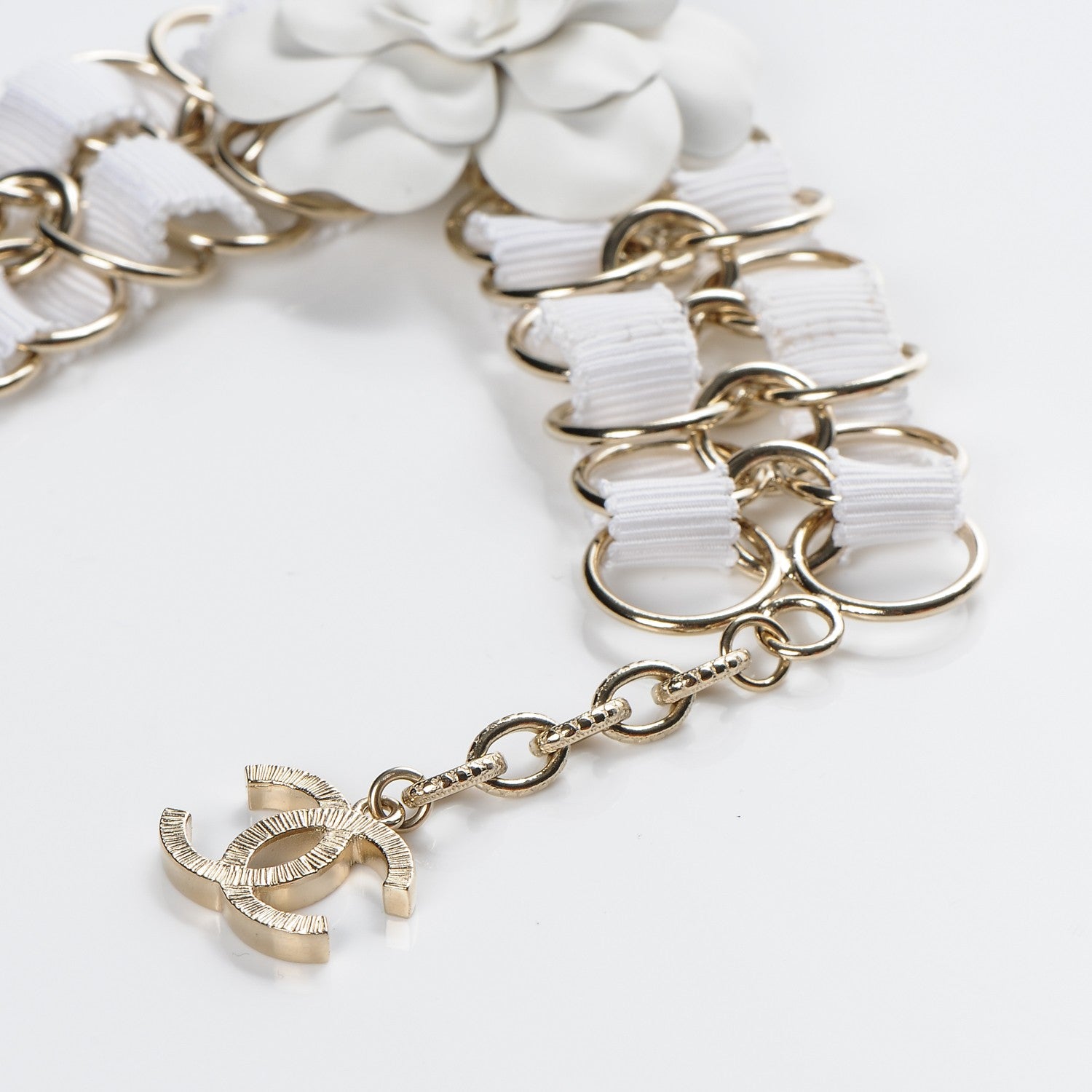 Chanel Resin Camellia Chain Ribbon Bracelet White 5 of 6