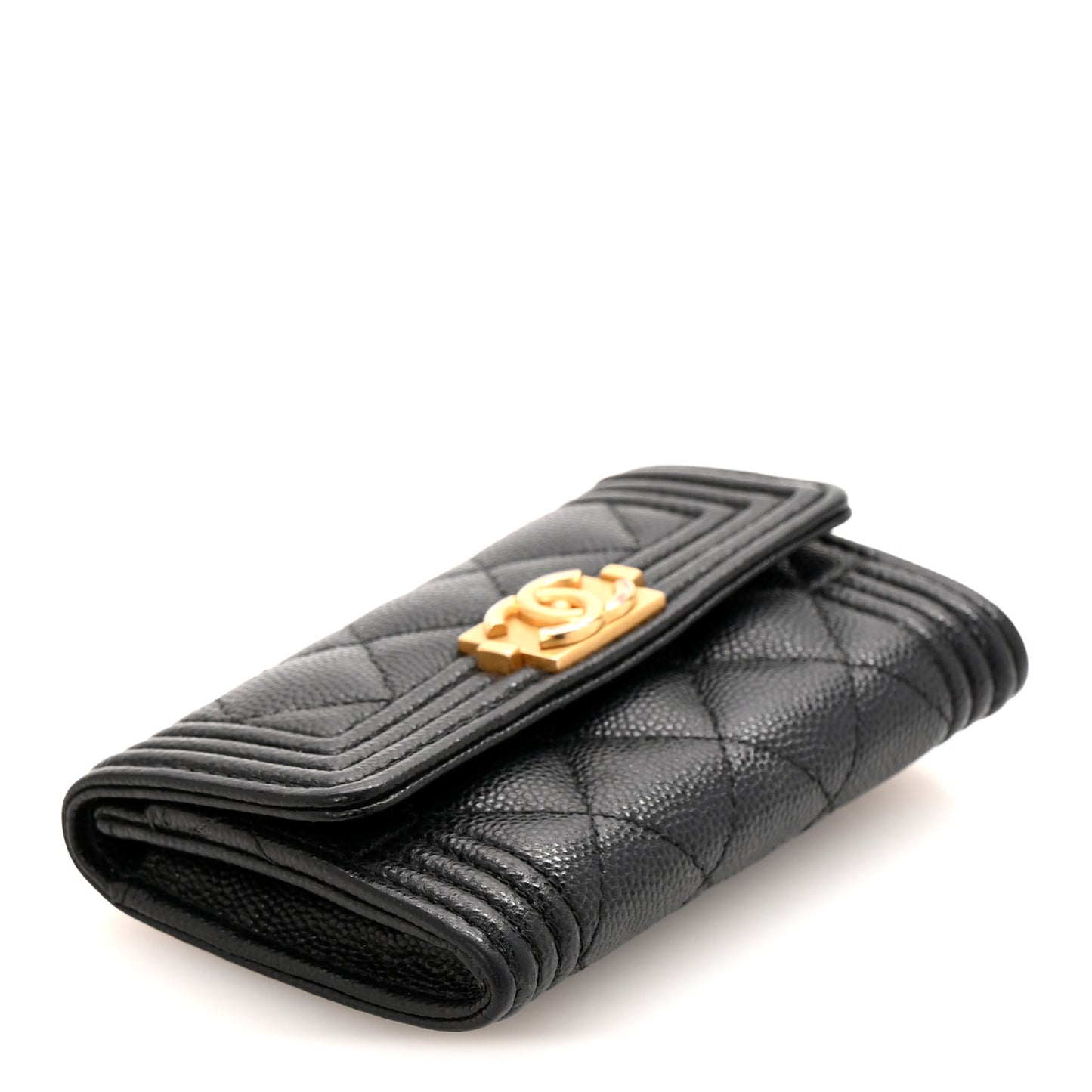Caviar Quilted Boy Flap Card Holder Black