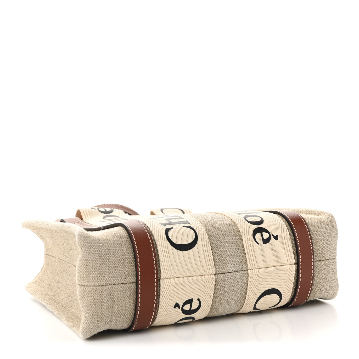 Chloe Cotton Calfskin Small Woody Ribbon Tote With Strap White Brown 4 of 9