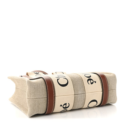Chloe Cotton Calfskin Small Woody Ribbon Tote With Strap White Brown 4 of 9