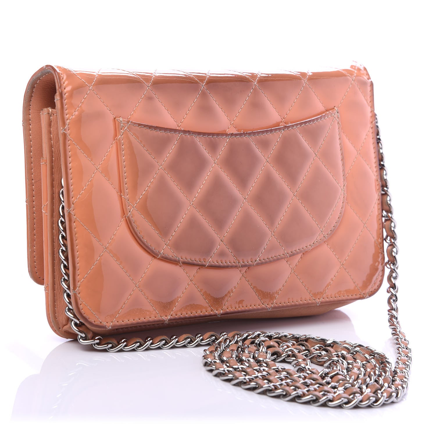 Chanel Patent Quilted Wallet On Chain WOC Orange 2 of 10