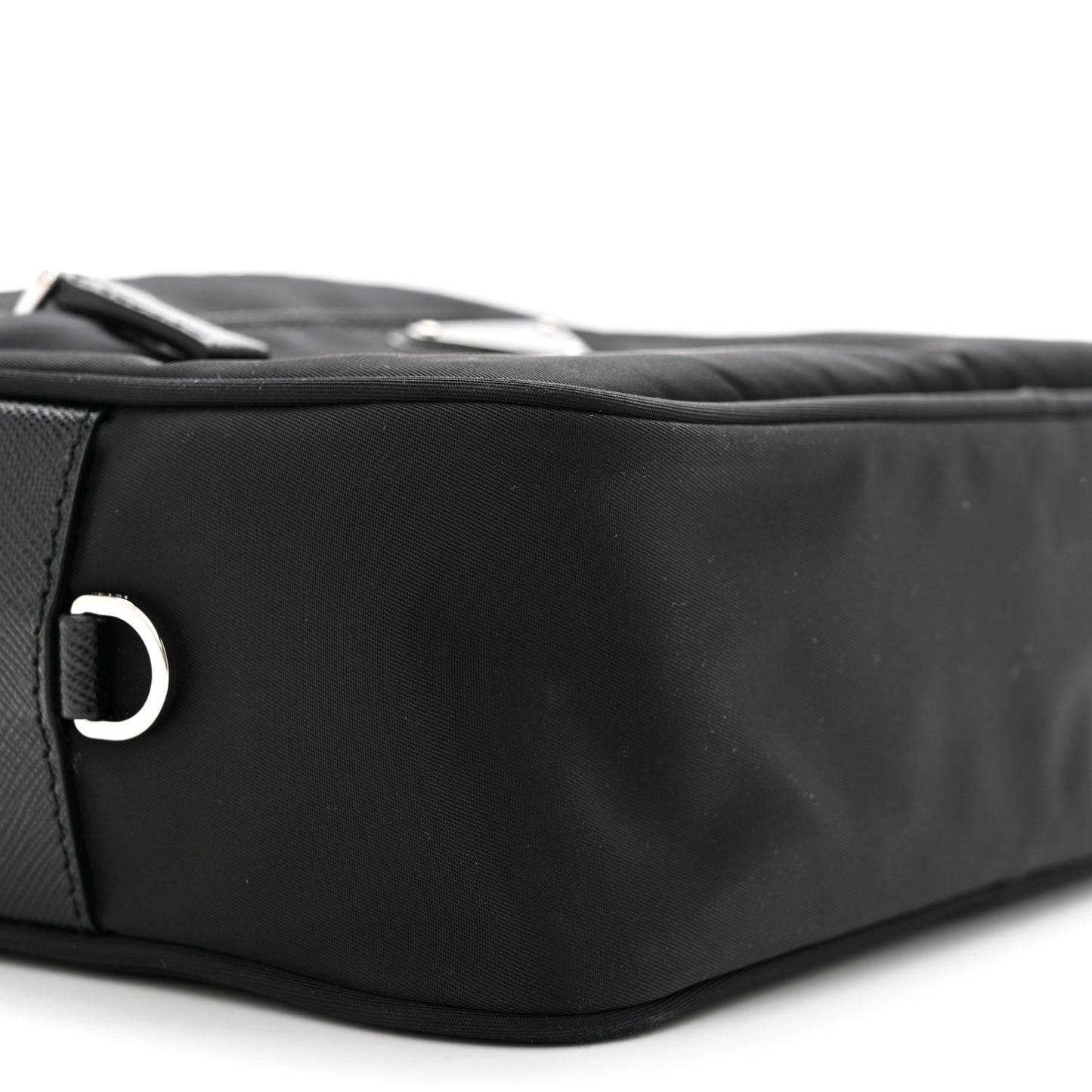 Re-Nylon Vela Saffiano Pocket Double Zip Shoulder Bag Black